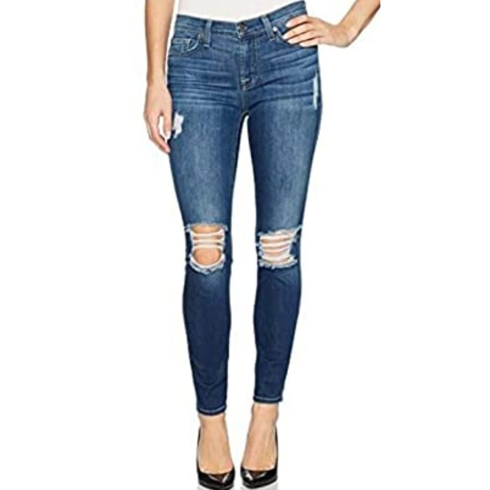 7 for all Mankind Women's Skinny Boyfriend Josefina Distressed Jeans Size 28